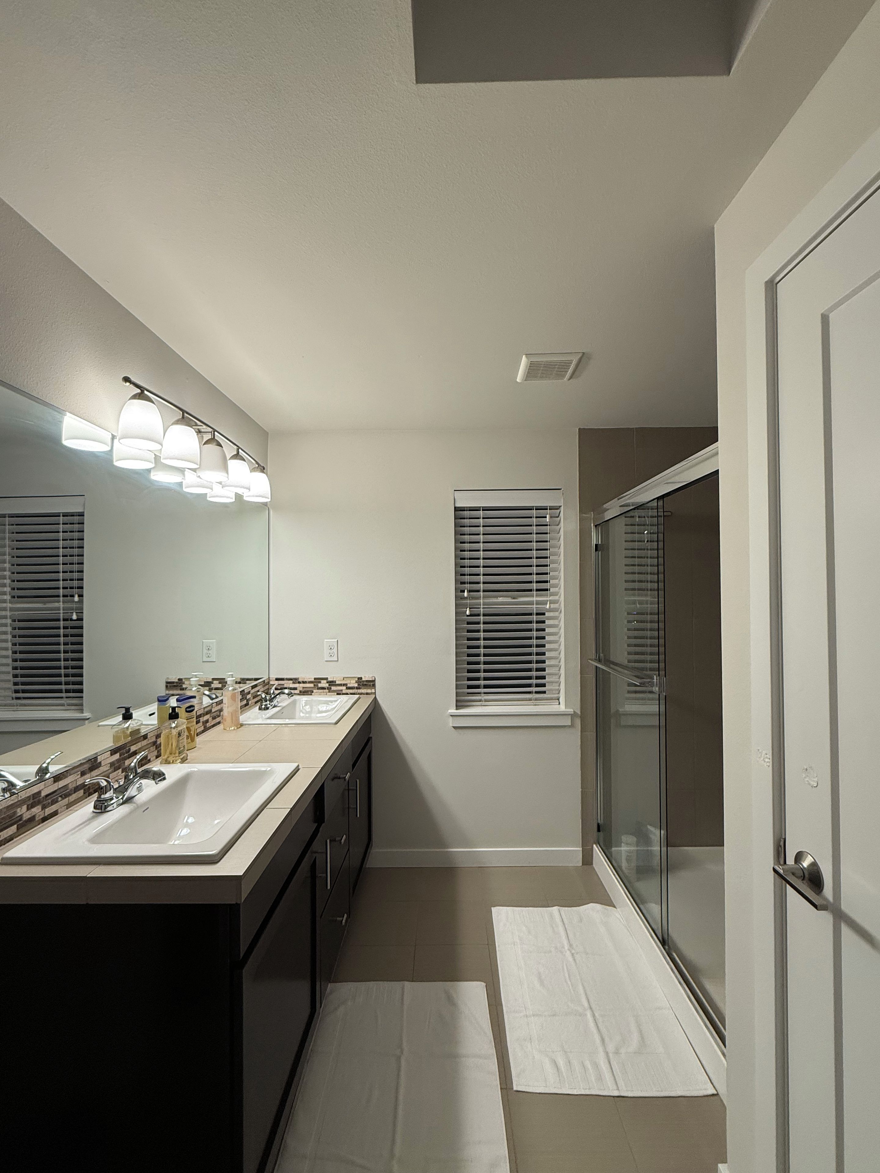 Hair dryer, bidet, towels, soap