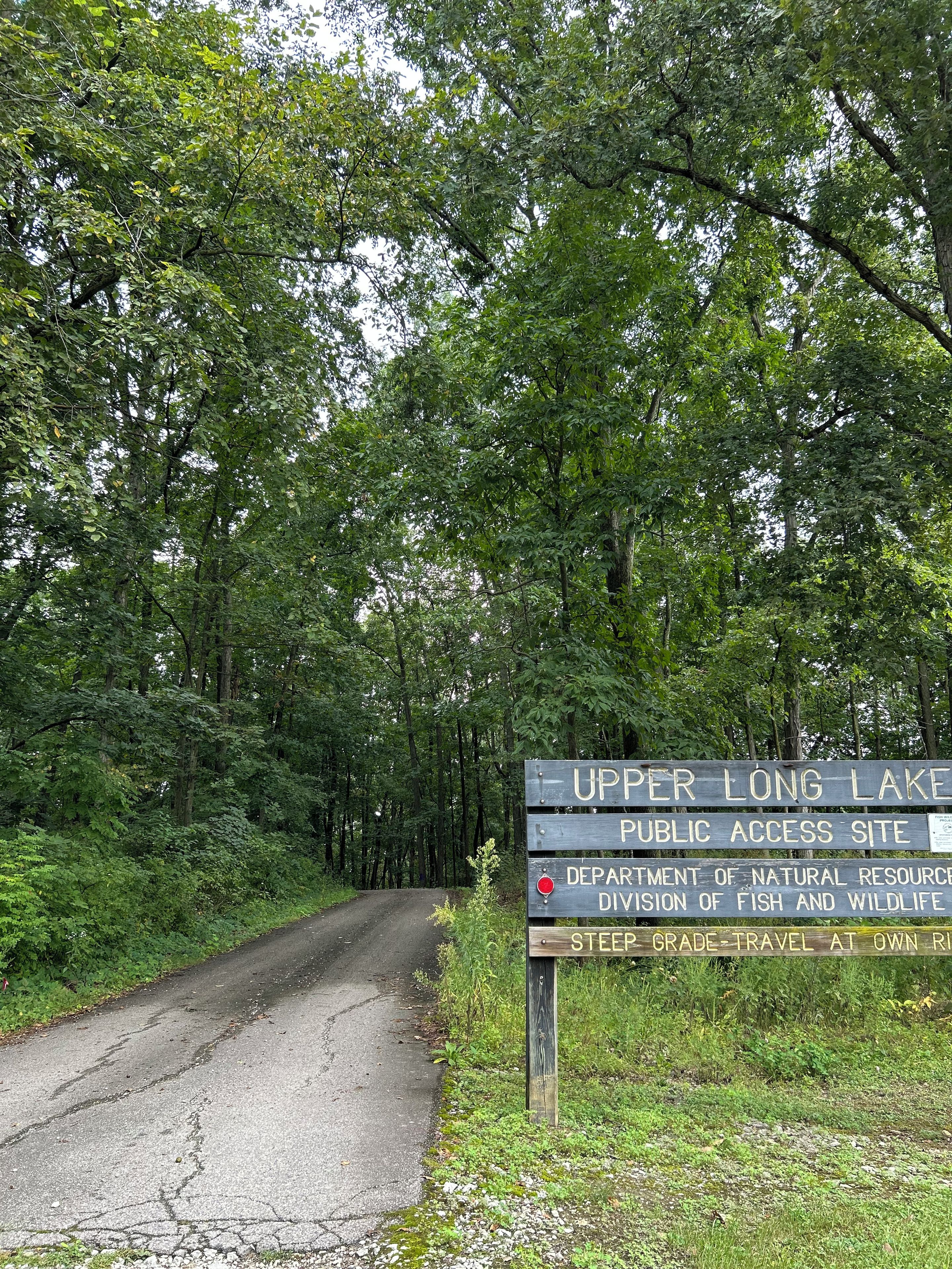 A sign for Upper Long Lake Public Access Site managed by the Department of Natural Resources Division of Fish and Wildlife.