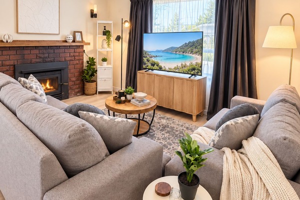 Comfortable living room with relaxed seating, perfect for unwinding during your Austins Ferry stay.