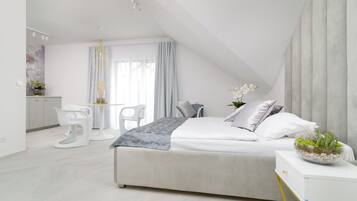 Apartemen Premium, 1 Tempat Tidur King dengan tempat tidur Sofa, dapur kecil | Ruang kerja ramah laptop dan Wi-Fi gratis