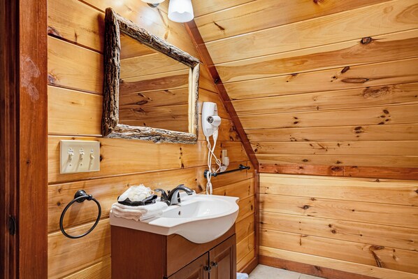Private bathroom with a tub and shower combination - New Listing, Hot Tub, Private Indoor Heated Pool, Theater Room (Pigeon Forge)