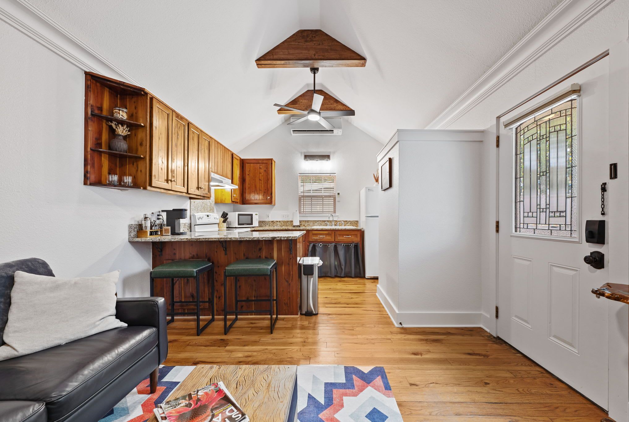 The kitchen flows right into the living area, making it easy to cook, snack, and spend time together.