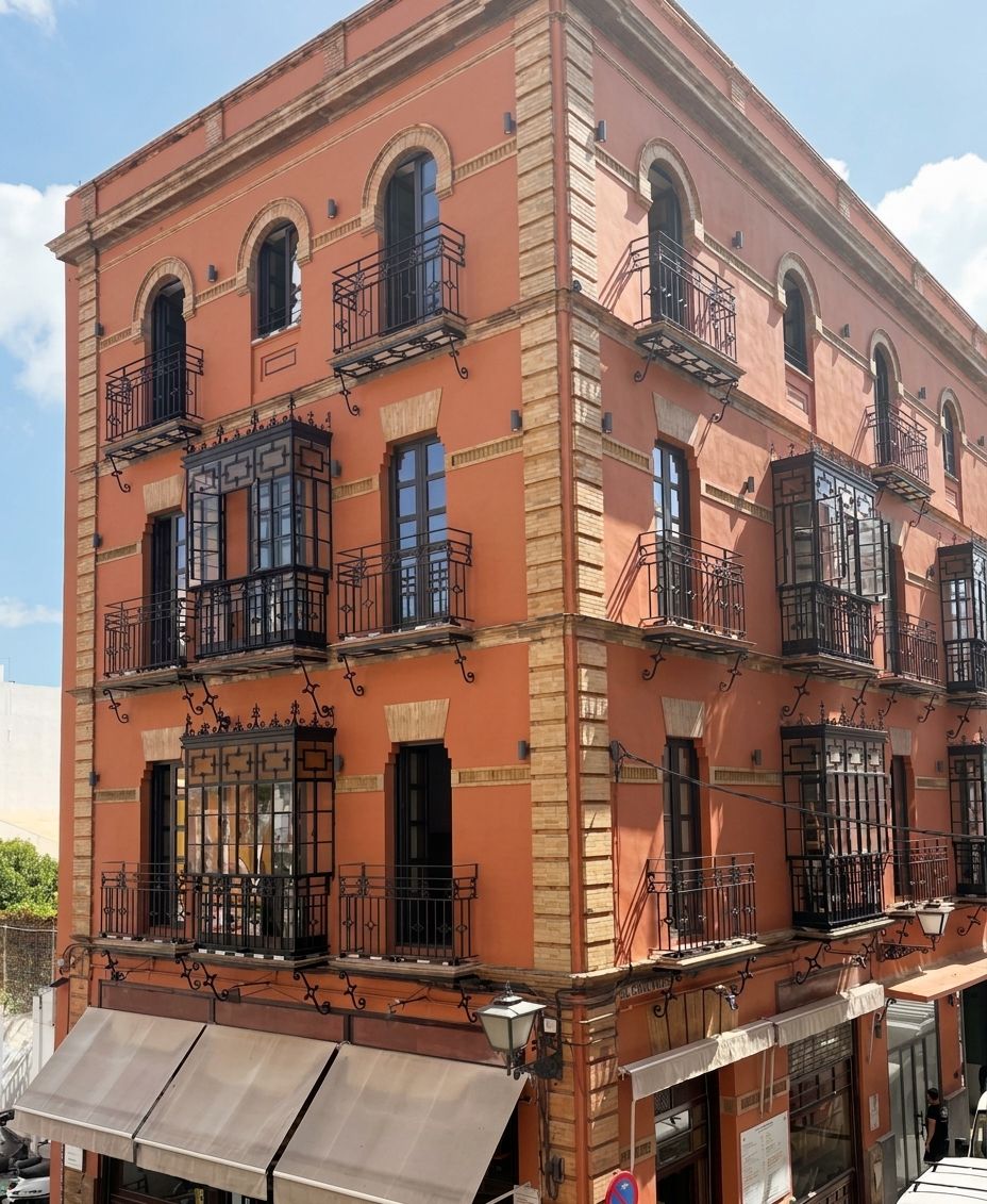 Un edificio de varios pisos con balcones y fachada plana.