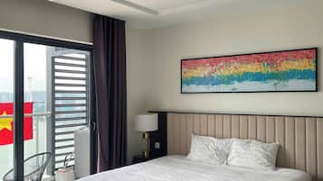 In-room safe, desk, laptop workspace, blackout curtains