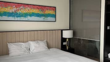 In-room safe, desk, laptop workspace, blackout curtains