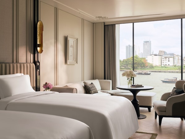 Premier Twin Room, River View | Premium bedding, minibar (some free items), in-room safe - The Langham, Custom House, Bangkok (Bangkok)
