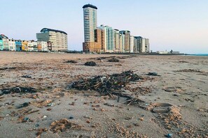 A beach with scattered debris and buildings in the background. - VL19 Holiday home Zuidkust Vlissingen (Vlissingen)
