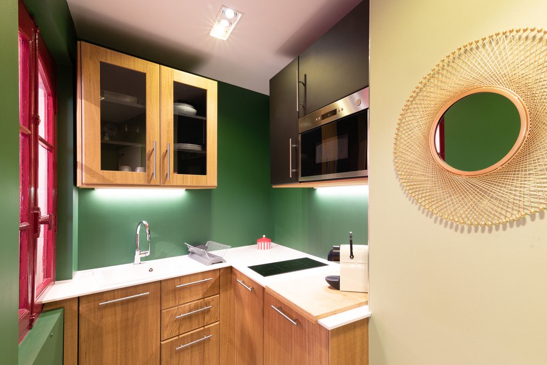 Basic Double Room, Garden View | Private kitchen | Fridge, microwave, stovetop, cookware/dishes/utensils