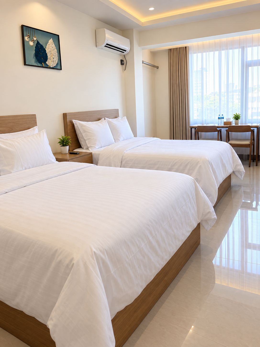 Classic Double or Twin Room, City View | Desk, laptop workspace, WiFi (free), bed sheets
