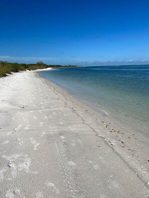 A beach with clear water and a sandy shore. - One Bedroom Condo with amazing Bayviews #504 (Fort Myers Beach)