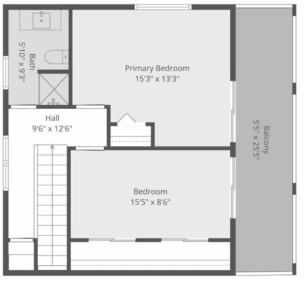 Ein Grundriss mit einem Hauptschlafzimmer von 4,6 x 4,0 Metern, einem Balkon von 16,8 x 7,6 Metern und einer Diele von 2,9 x 3,8 Metern.