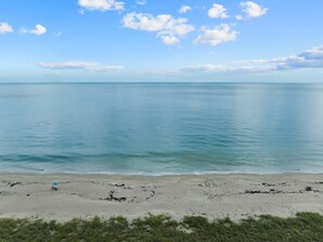 A beach with clear water and a distant horizon. - TIDE & SHELL - Remodeled Oceanfront Jensen Beach Retreat w/Private Beach & Pools (Jensen Beach)