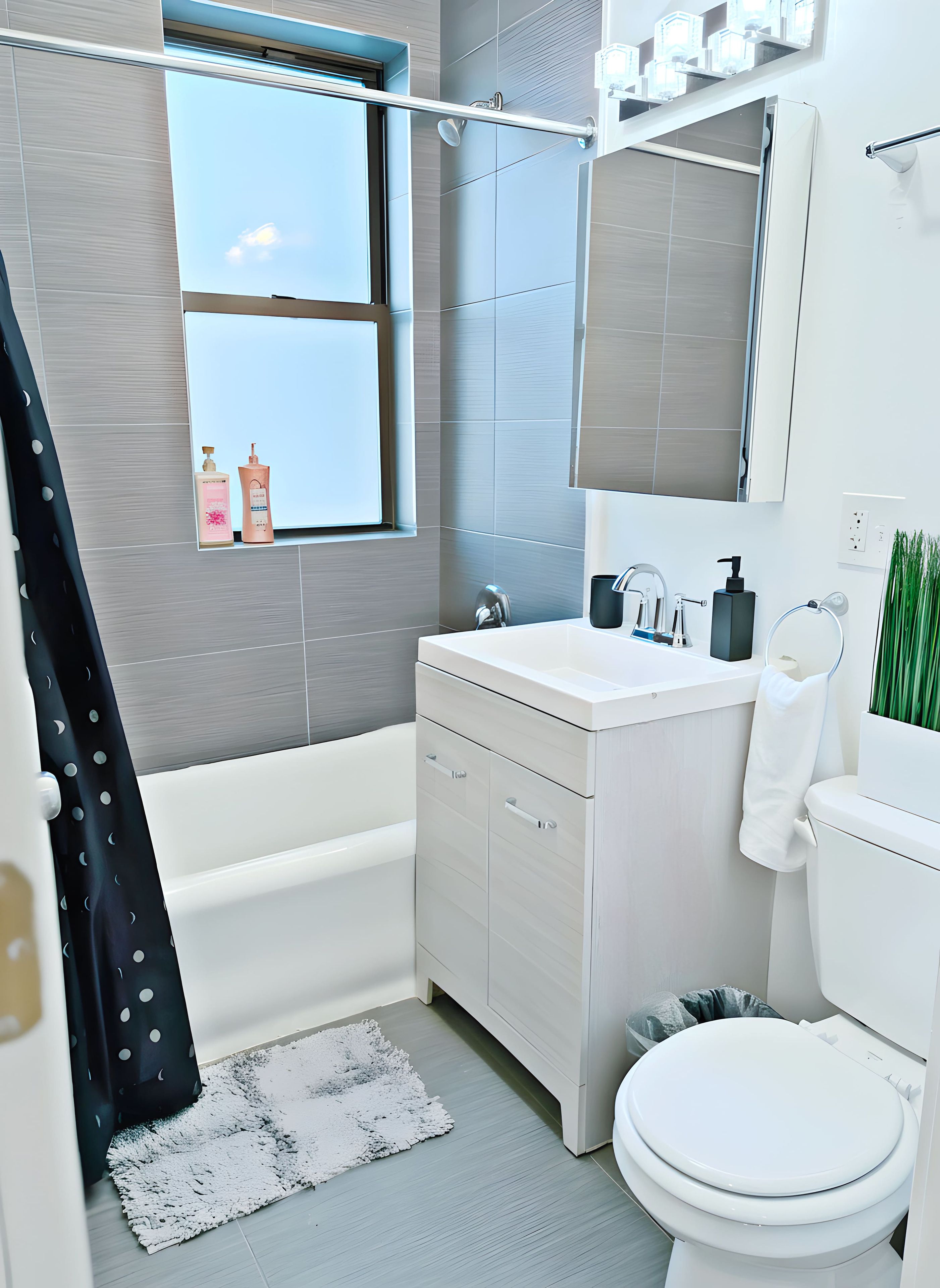 Shower, hair dryer, towels, shampoo