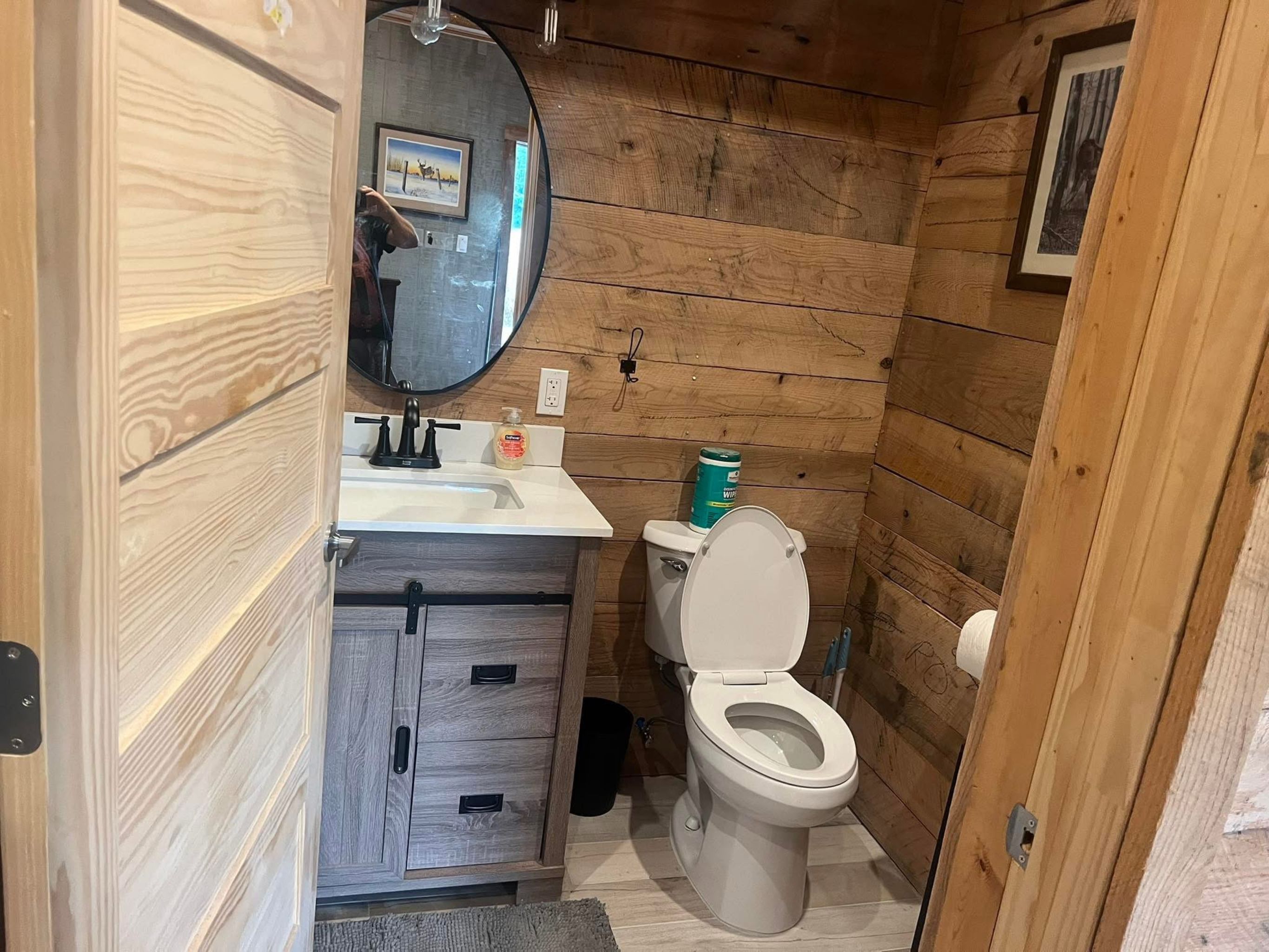 Shower, towels, soap, toilet paper