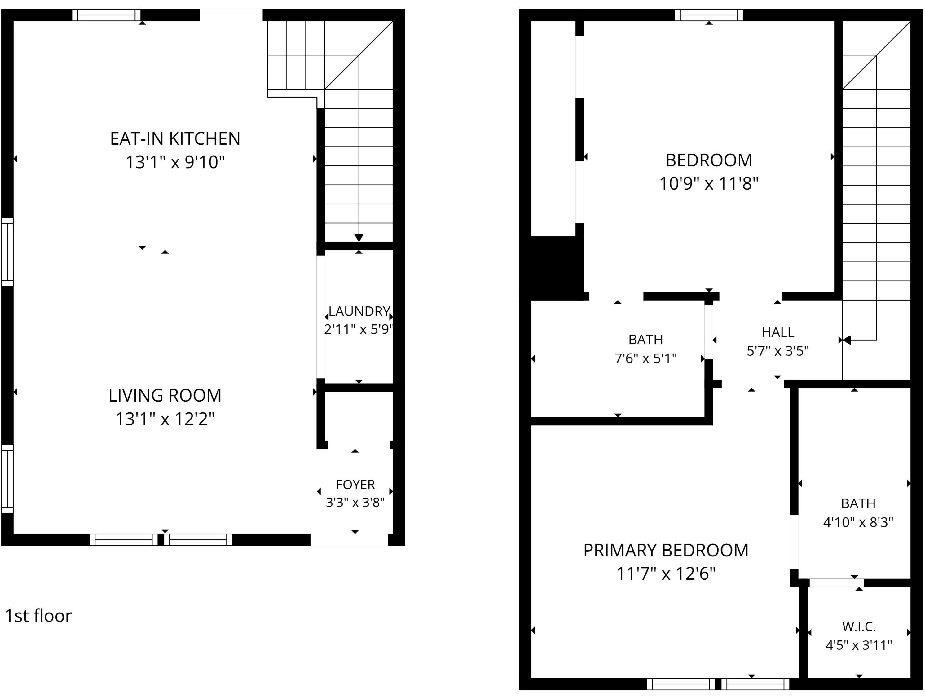 A 1st floor layout with an eat-in kitchen, living room, foyer, laundry, and a primary bedroom.