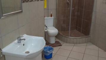 Un baño con lavamanos, inodoro y ducha.