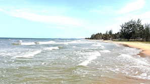A beach with waves, a sandy shore, and a line of trees. - Diamond Suite Lotus Village (Phu Quoc)