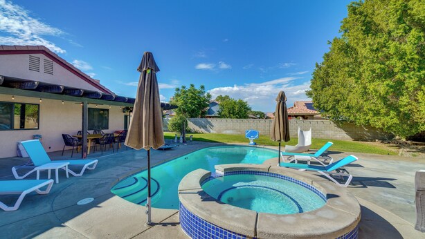 Front of property - Indio Paradise: 4-bedroom Home w/ Resort-like Pool (Indio)