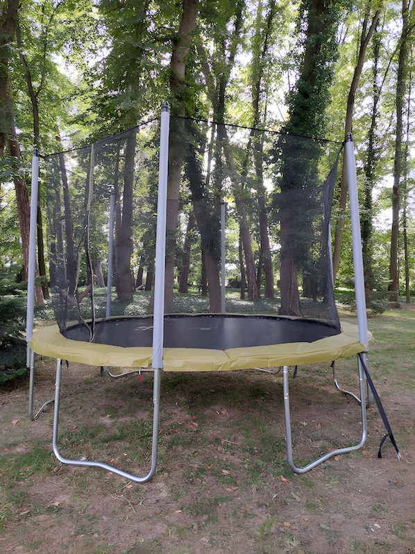 Un trampolín en un área boscosa.