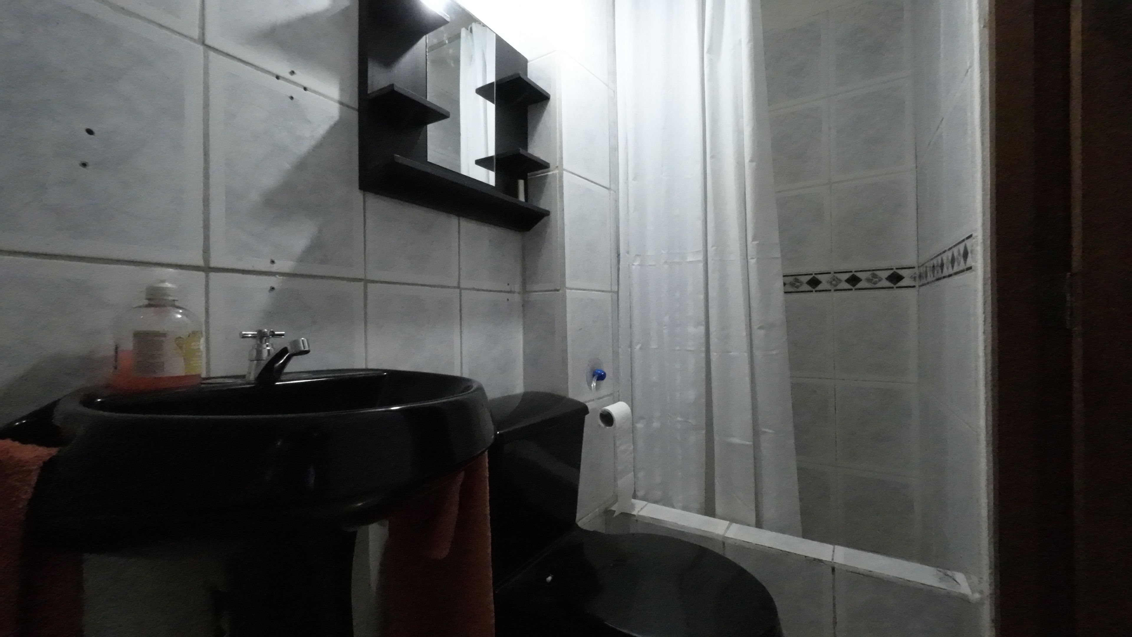 Shower, towels, soap, toilet paper
