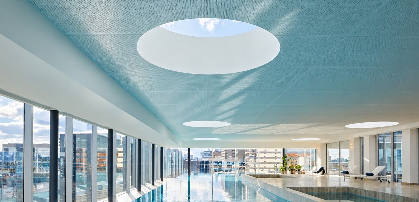 Stunning indoor swimming pool with panoramic views across Melbourne