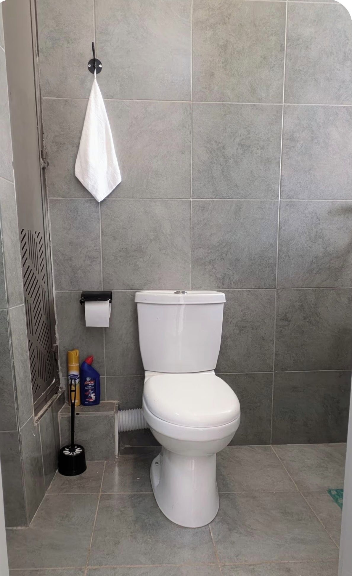 Shower, towels, soap, toilet paper