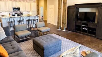 Spacious living area with plush seating