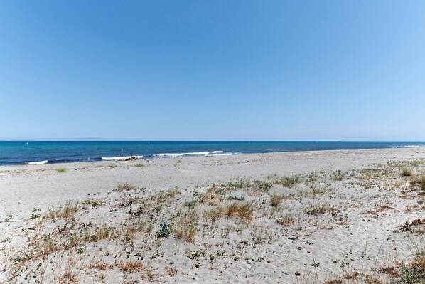 A beach with clear skies and calm sea.
