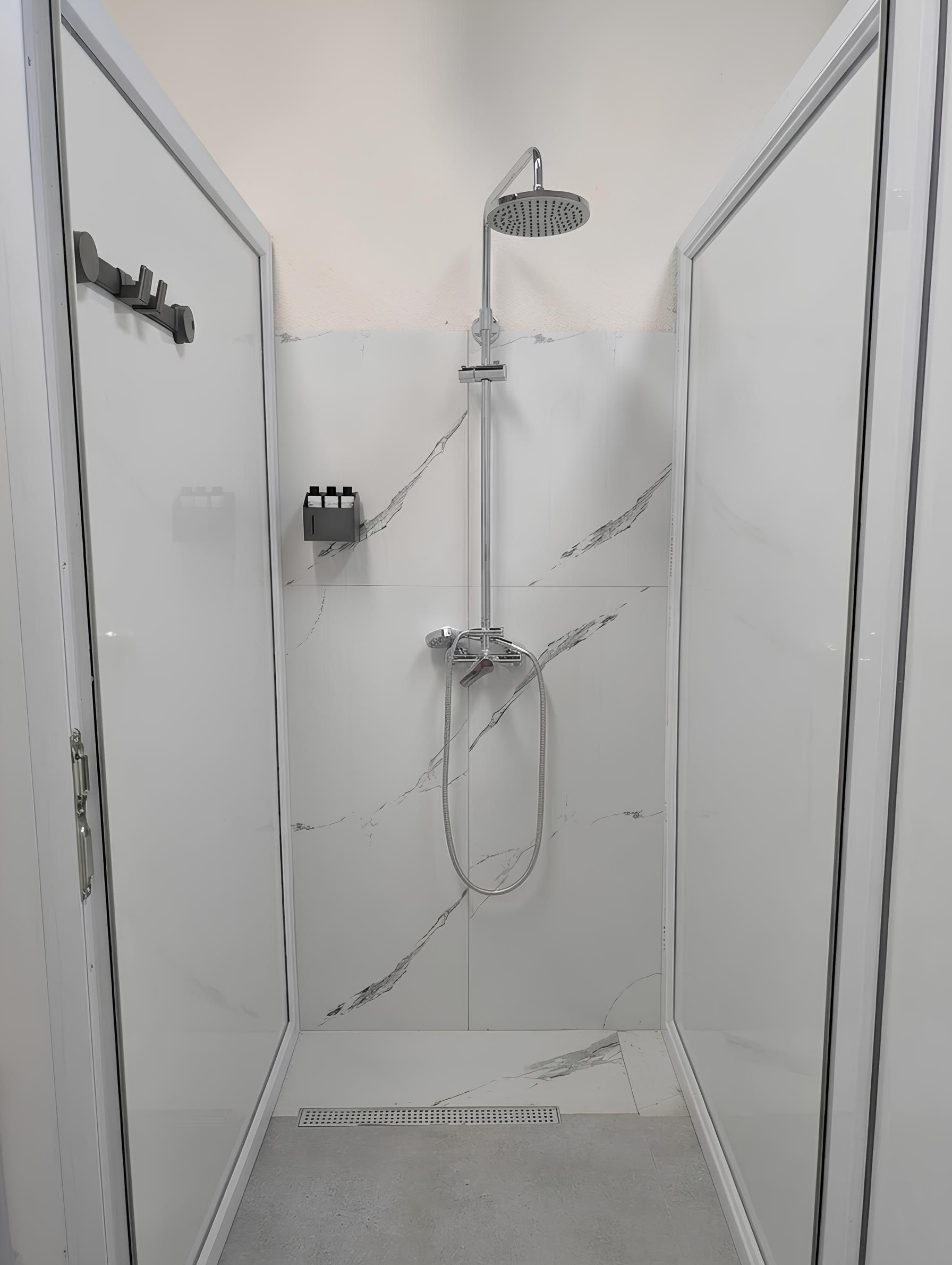 Shower, hair dryer, toilet paper