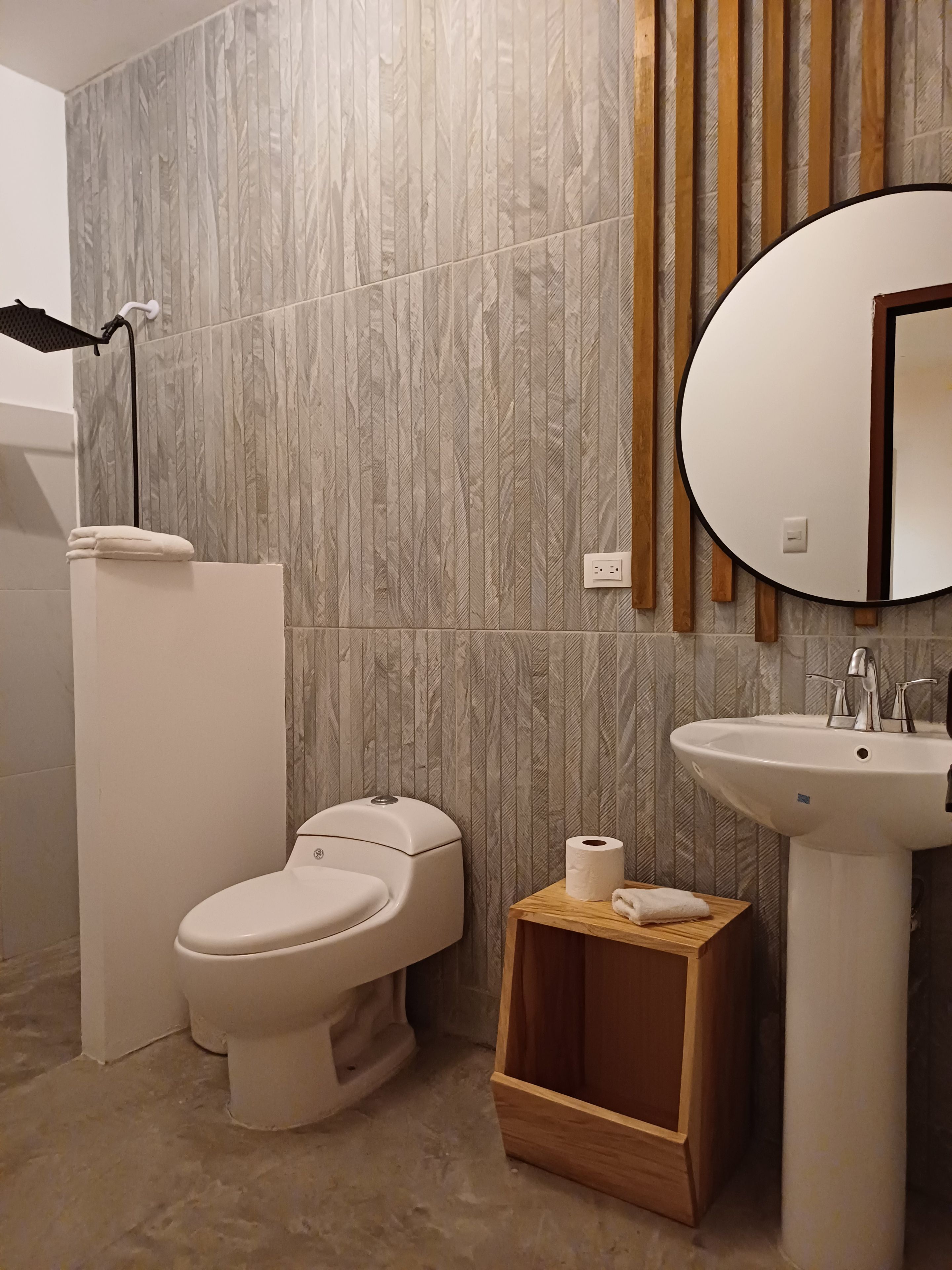 A bathroom with a toilet, a sink, and a mirror.