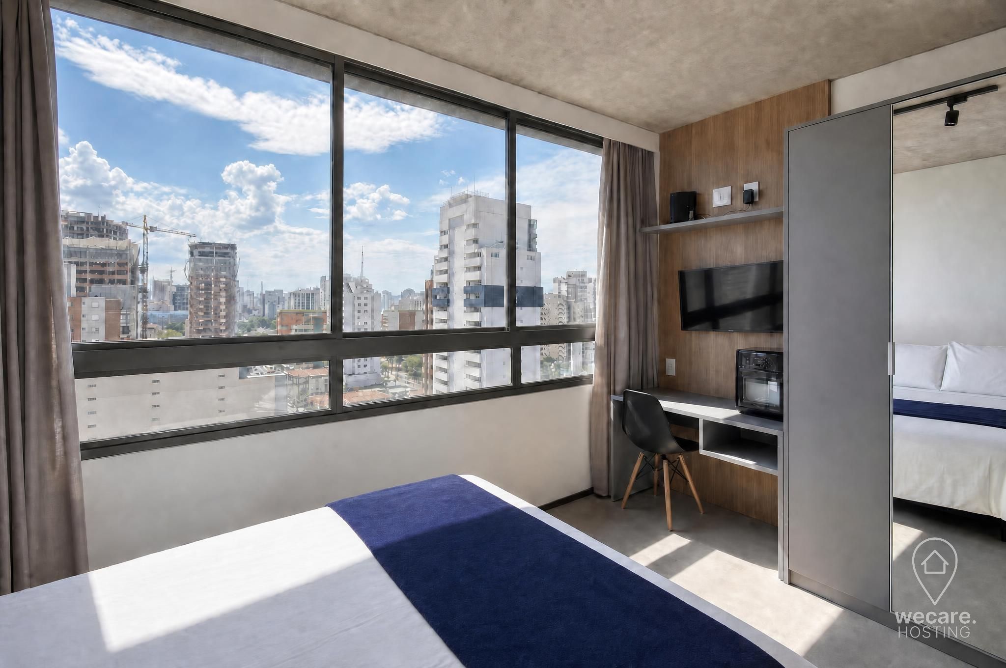 Desk, laptop workspace, blackout drapes, WiFi (free)