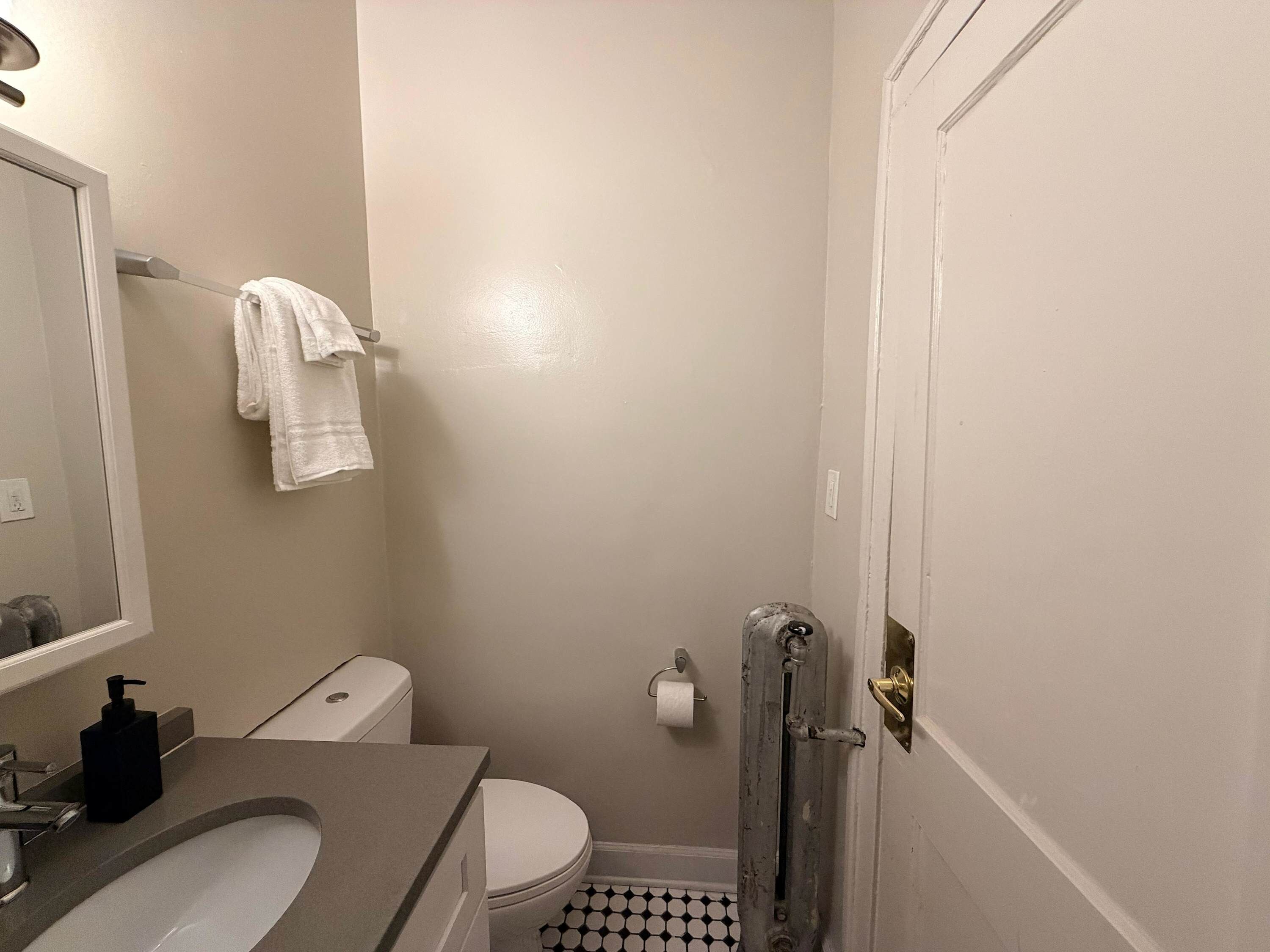 Shower, hair dryer, towels, shampoo