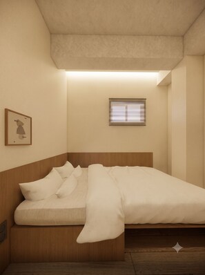 A compact bedroom with a bed, a small window with blinds, and a framed picture on the wall. - Darak Central Myeongdong (Seoul)