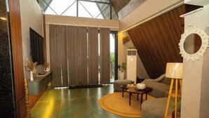 Living area - The Luxe A-Frame Villa Pool Forest View (Lachhiwala Range)