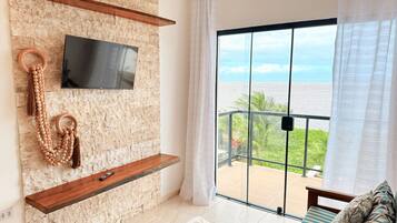 Familienapartment, Veranda, Strandblick | Wohnbereich