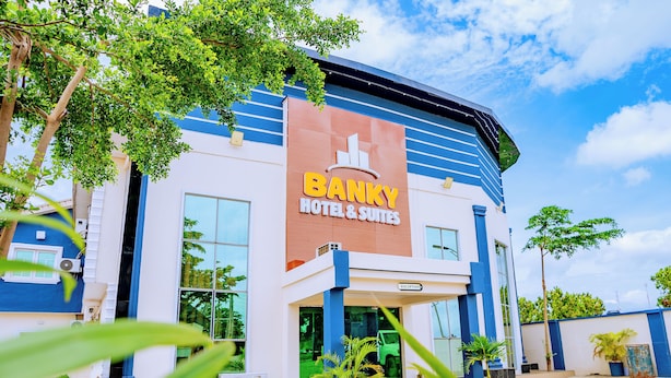 A hotel with a prominent sign reading 'BANKY HOTEL & SUITES'. - Banky Hotel & Suites (Ado Ekiti)