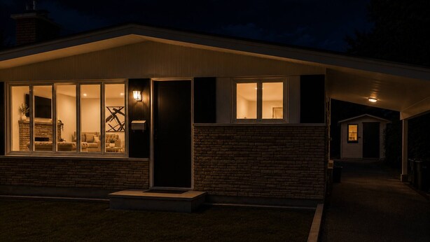 A modern house with large windows, a brick facade, and a well-lit entrance. - Modern 3BR Home Near Cheo & General Hospital (Ottawa)