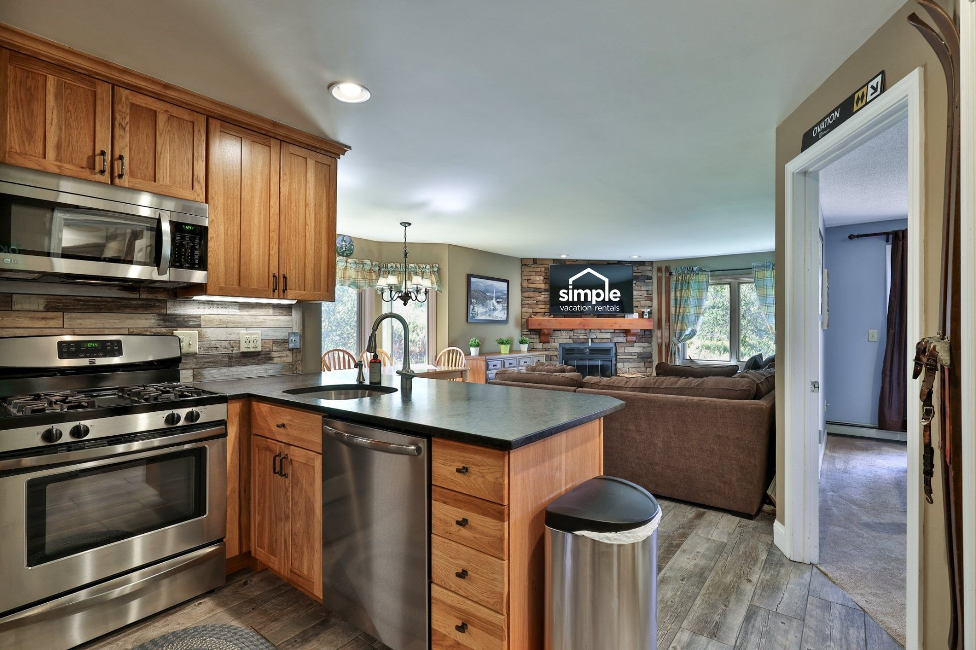 The kitchen opens to the living room, so whoever is cooking can still join the conversation.