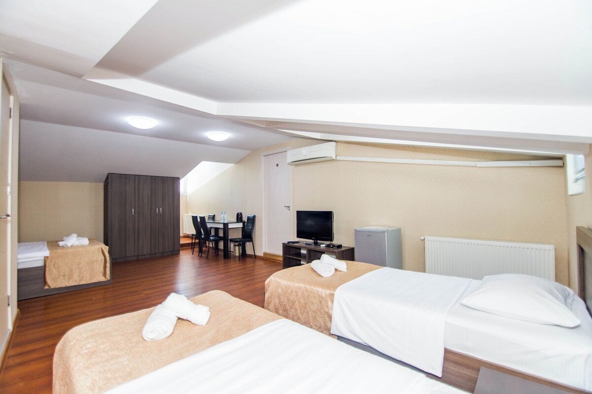 Luxury Studio Suite, City View | Peti besi dalam bilik, meja, ruang kerja komputer riba 