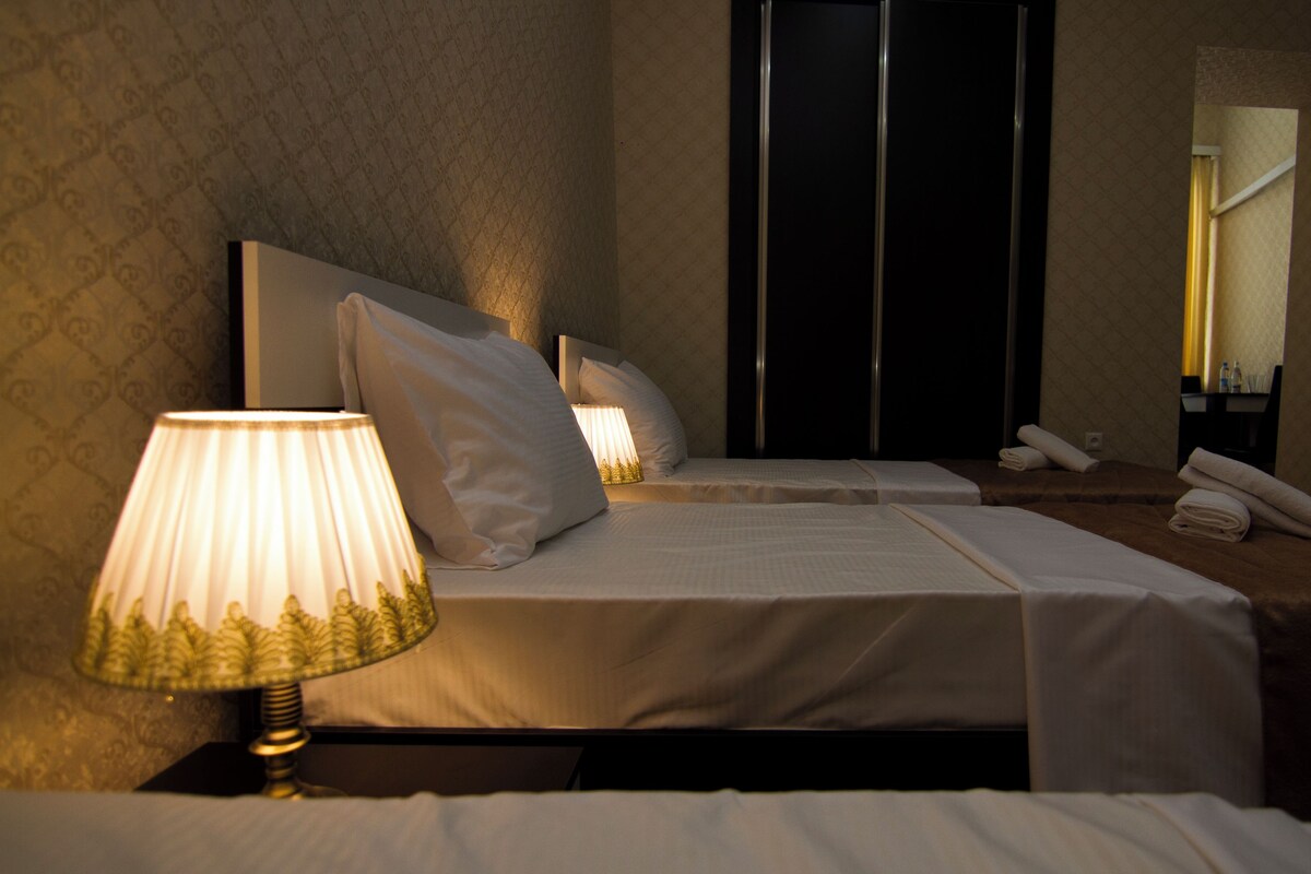 Deluxe Triple Room, City View | Peti besi dalam bilik, meja, ruang kerja komputer riba 