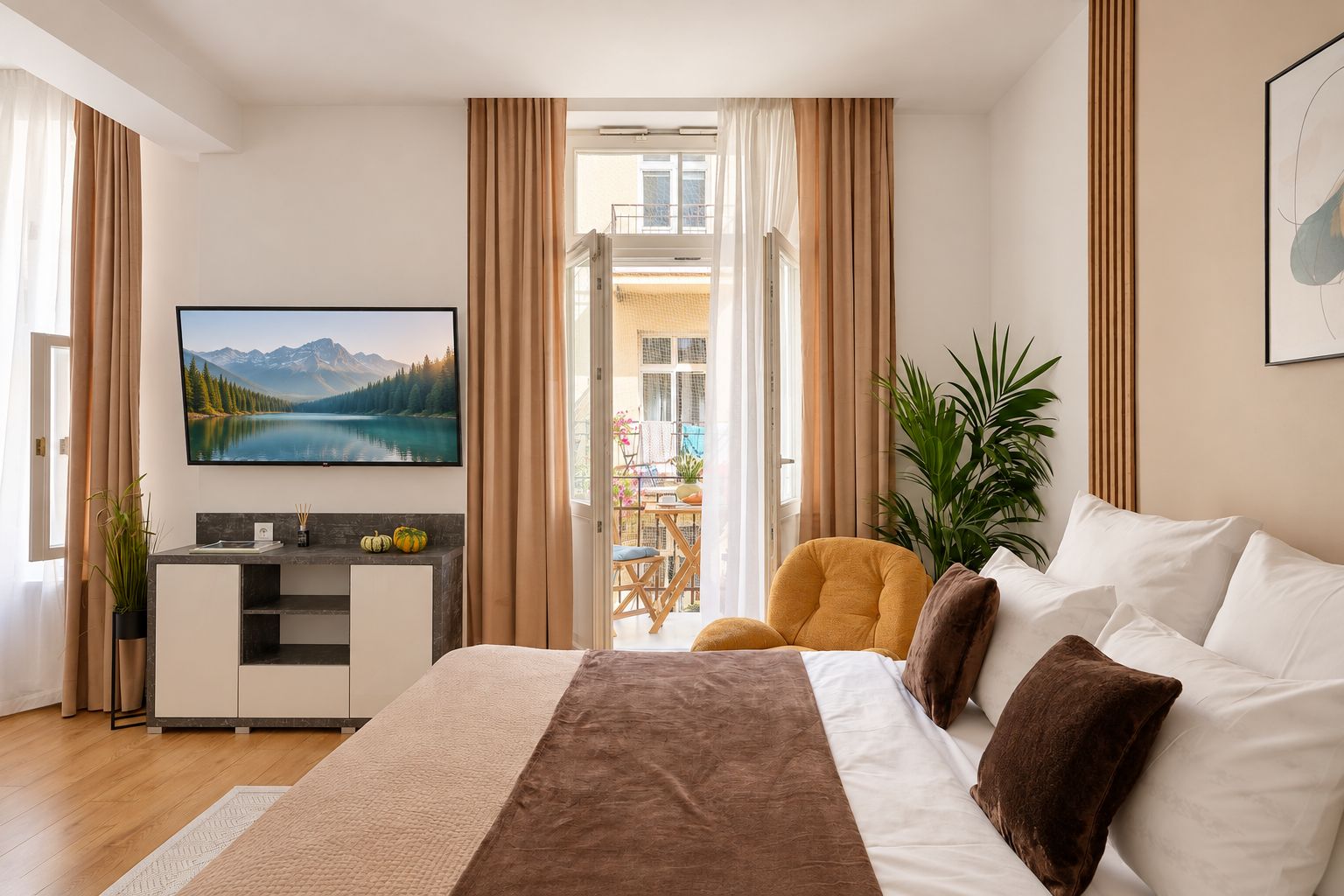 Comfort studio, uitzicht op binnenplaats | Verduisterende gordijnen, een strijkplank/strijkijzer, gratis wifi