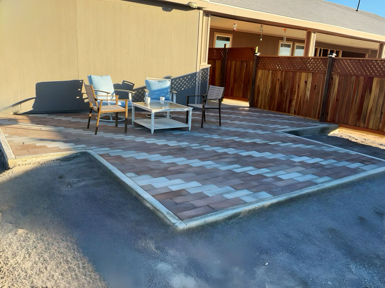 Large patio in the back yard.