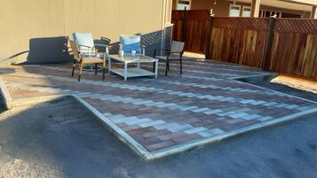 Large patio in the back yard.