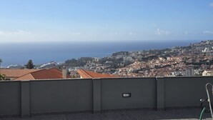 A rooftop view overlooking a coastal cityscape with buildings and the sea. - Ocean Paradise Santa Luzia (Funchal)