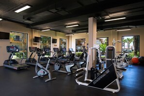 A gym with treadmills, elliptical machines, and weight equipment. - One Bedroom Suite at Villa del Palmar Cabo San Lucas (Cabo San Lucas)