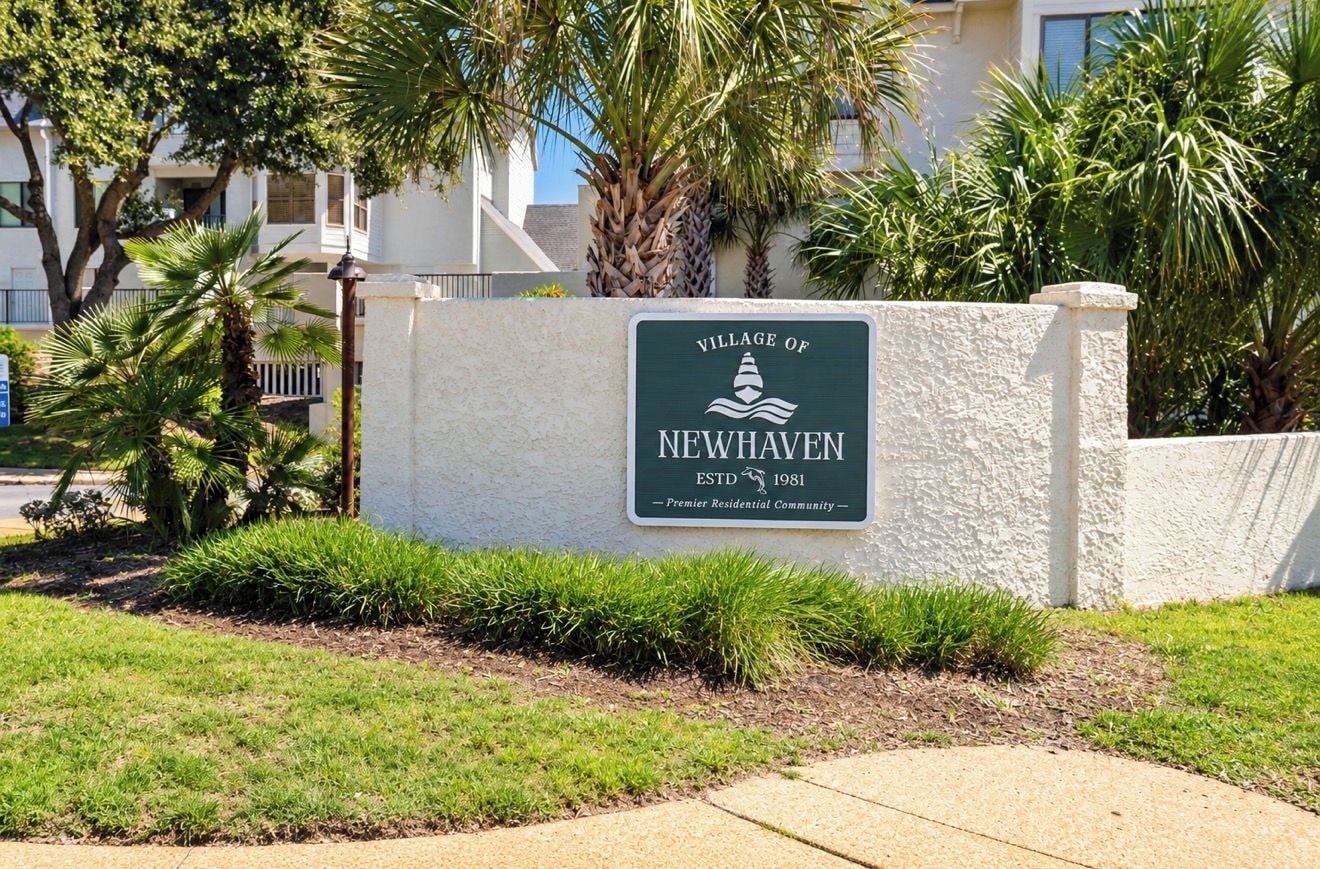 A sign for the Village of Newhaven, established in 1981, indicating a residential community.