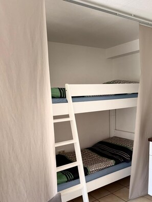 A bunk bed with a ladder, a pillow, and a blanket. - A Natural Paradise in Herrenschwand. (Todtnau)
