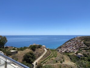 A coastal town with a clear view of the sea, terraced vineyards, and a mix of residential buildings. - Penthouse in Malaga With Sea View Terraces (Nerja)
