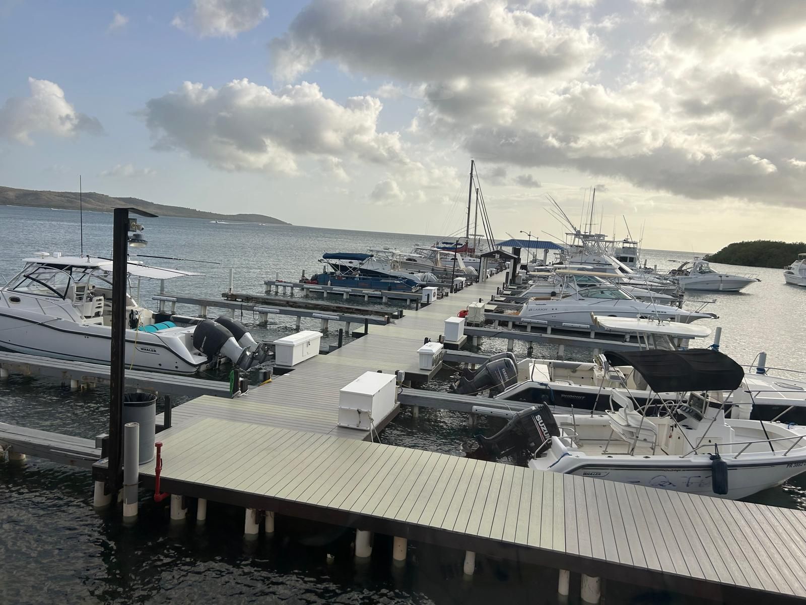 Un port de plaisance où de nombreux bateaux sont amarrés à des quais en bois.