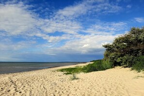 A sandy beach with a clear sky and a distant view of the sea. - Holiday apartment with 1 bedroom (Insel Poel)